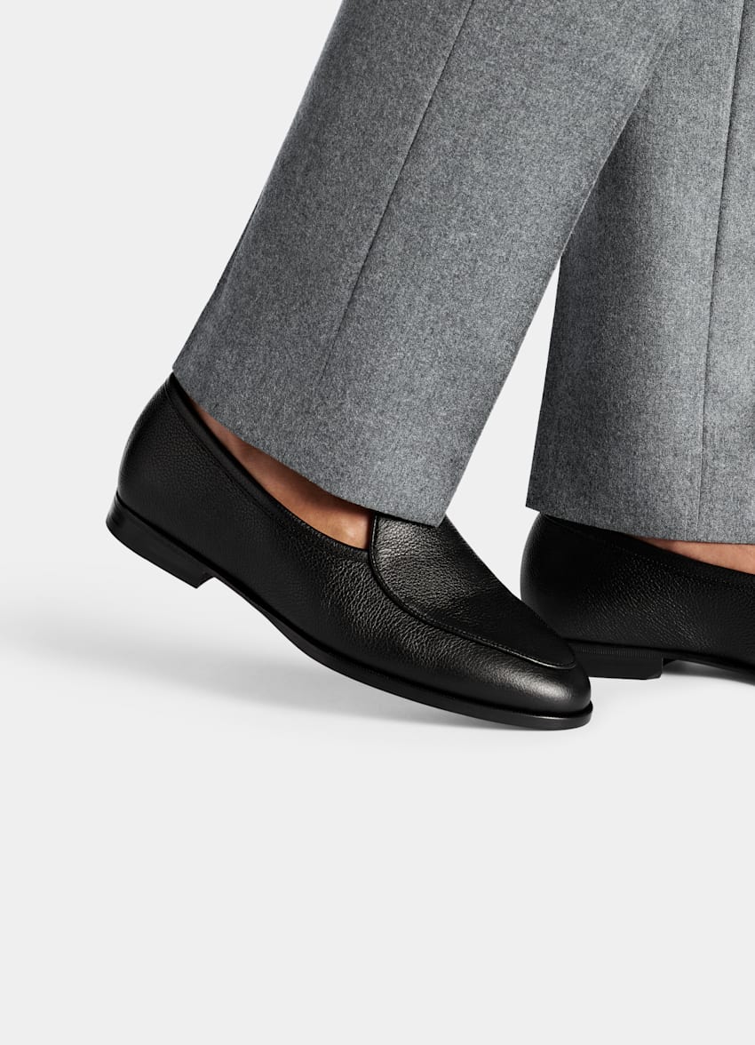 SUITSUPPLY Italian Grained Calf Leather Black Loafer