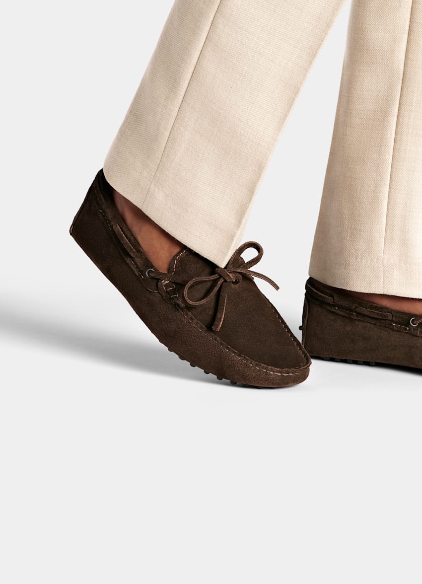 SUITSUPPLY Italian Calf Suede Mid Brown Driving Moccasins