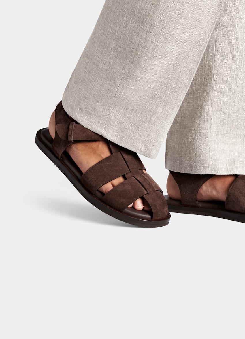 SUITSUPPLY Italian Calf Suede Dark Brown Sandal