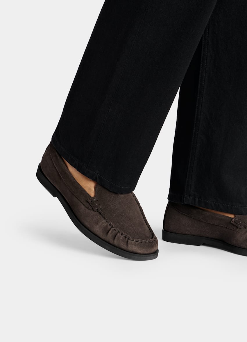 SUITSUPPLY Pelle scamosciata Mocassini marrone scuro