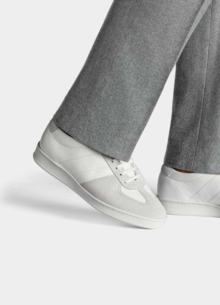 thumbnail interactive-video image 1 of Mind Leather Men's White Leather Sneakers Made In Italy - Casual Luxury 1 of 5