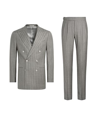 SUITSUPPLY  Taupe Striped Tailored Fit Havana Suit
