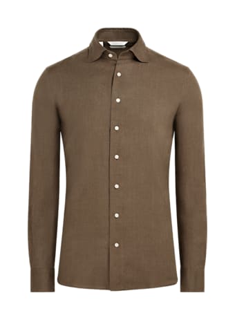 Dark Brown Slim Fit Shirt in Pure Linen | SUITSUPPLY US
