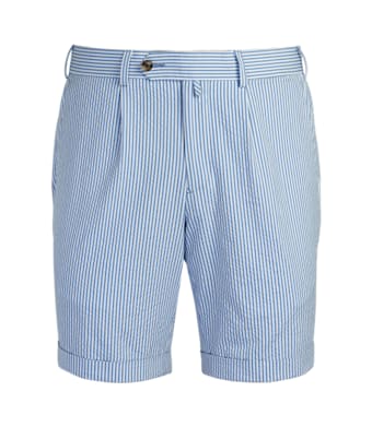 SUITSUPPLY  Light Blue Striped Pleated Bennington Shorts
