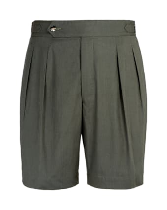 SUITSUPPLY  Green Pleated Bari Shorts