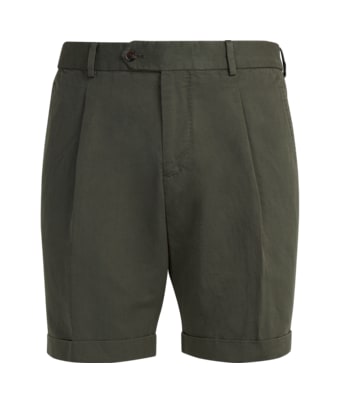 SUITSUPPLY  Mid Green Pleated Campo Shorts
