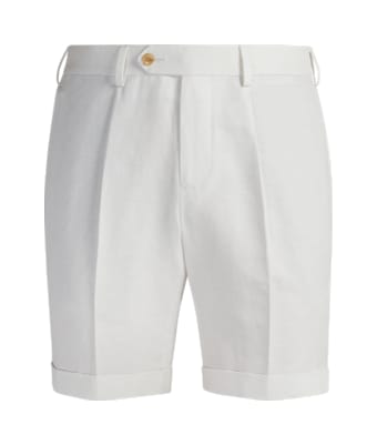 SUITSUPPLY  Off-White Herringbone Pleated Bennington Shorts