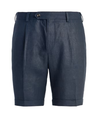 SUITSUPPLY  Bennington marinblå plisserade shorts