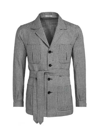 SUITSUPPLY  Black Houndstooth Belted Safari Jacket