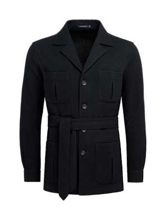 Navy Belted Safari Jacket in Wool Cotton SUITSUPPLY Portugal