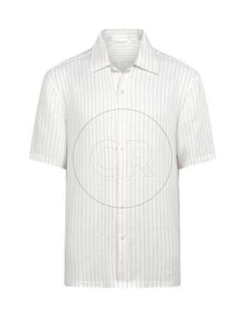 SUITSUPPLY  Light Grey Striped Linen Lyocell Short Sleeve Shirt