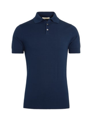 Blue Polo Shirt in Californian Cotton & Mulberry Silk | SUITSUPPLY Canada