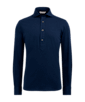 SUITSUPPLY  Camisa jersey azul con media tapeta corte Extra Slim
