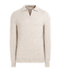 SUITSUPPLY  Light Brown Ribbed Long Sleeve Buttonless Polo Shirt