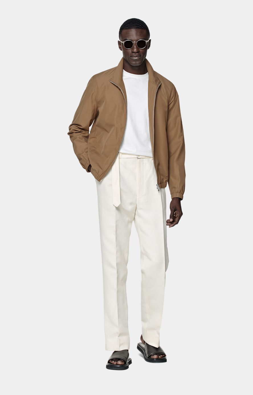 Mid Brown Bomber Jacket in Polyamide Wool Silk | SUITSUPPLY The Netherlands