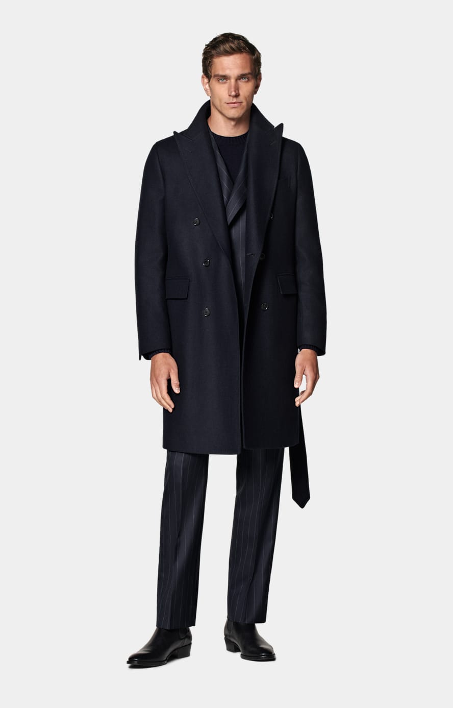 Navy Belted Overcoat