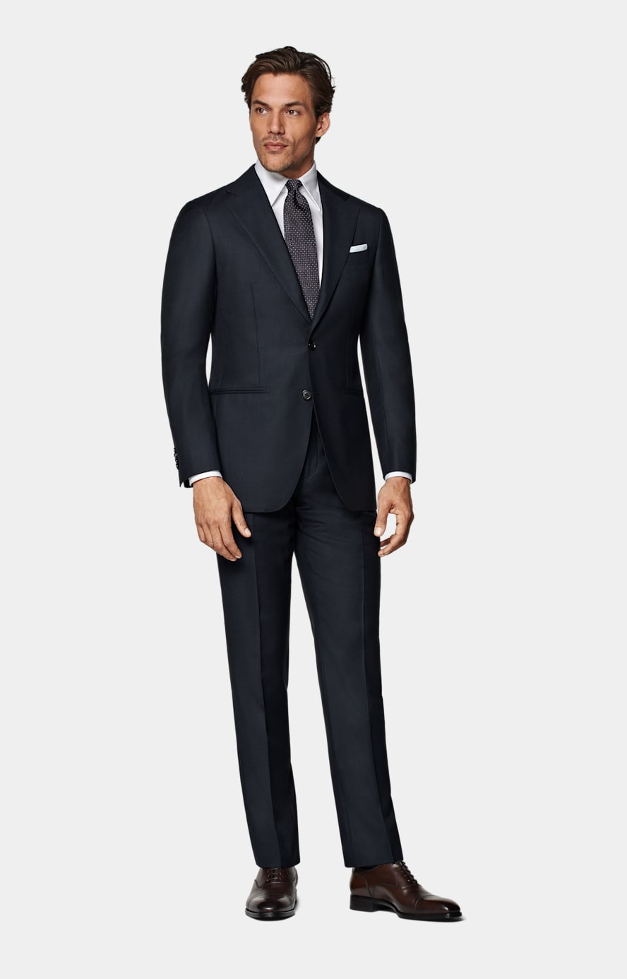 Navy Bird's Eye Tailored Fit Havana Suit Jacket