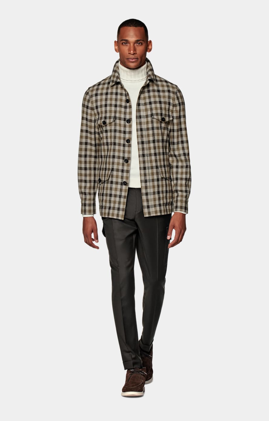 Mid Brown Checked Relaxed Fit Shirt-Jacket