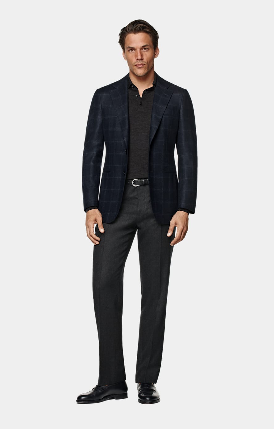 Giacca Havana navy a quadri tailored fit