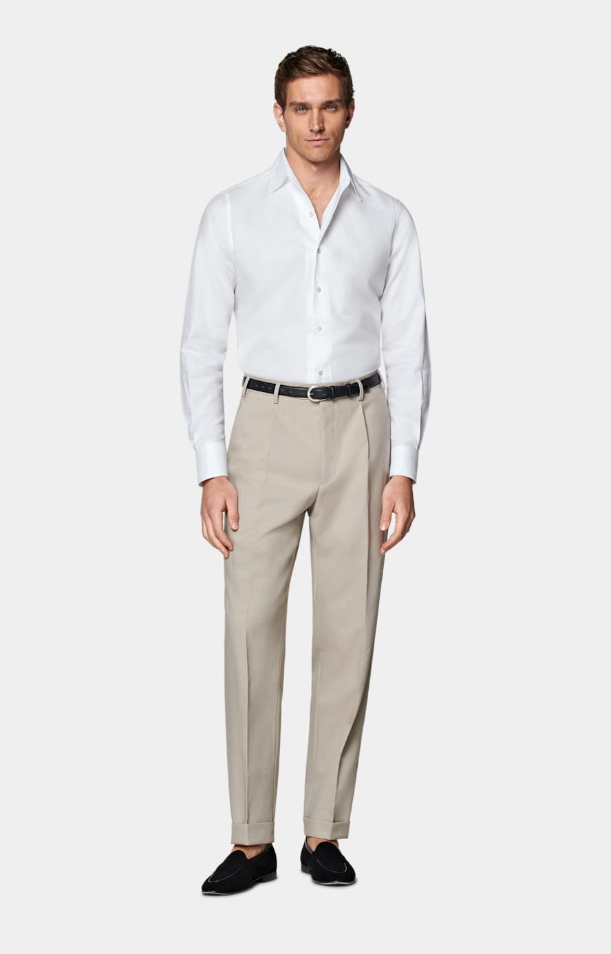 White One Piece Collar Slim Fit Shirt in Cotton Linen | SUITSUPPLY US