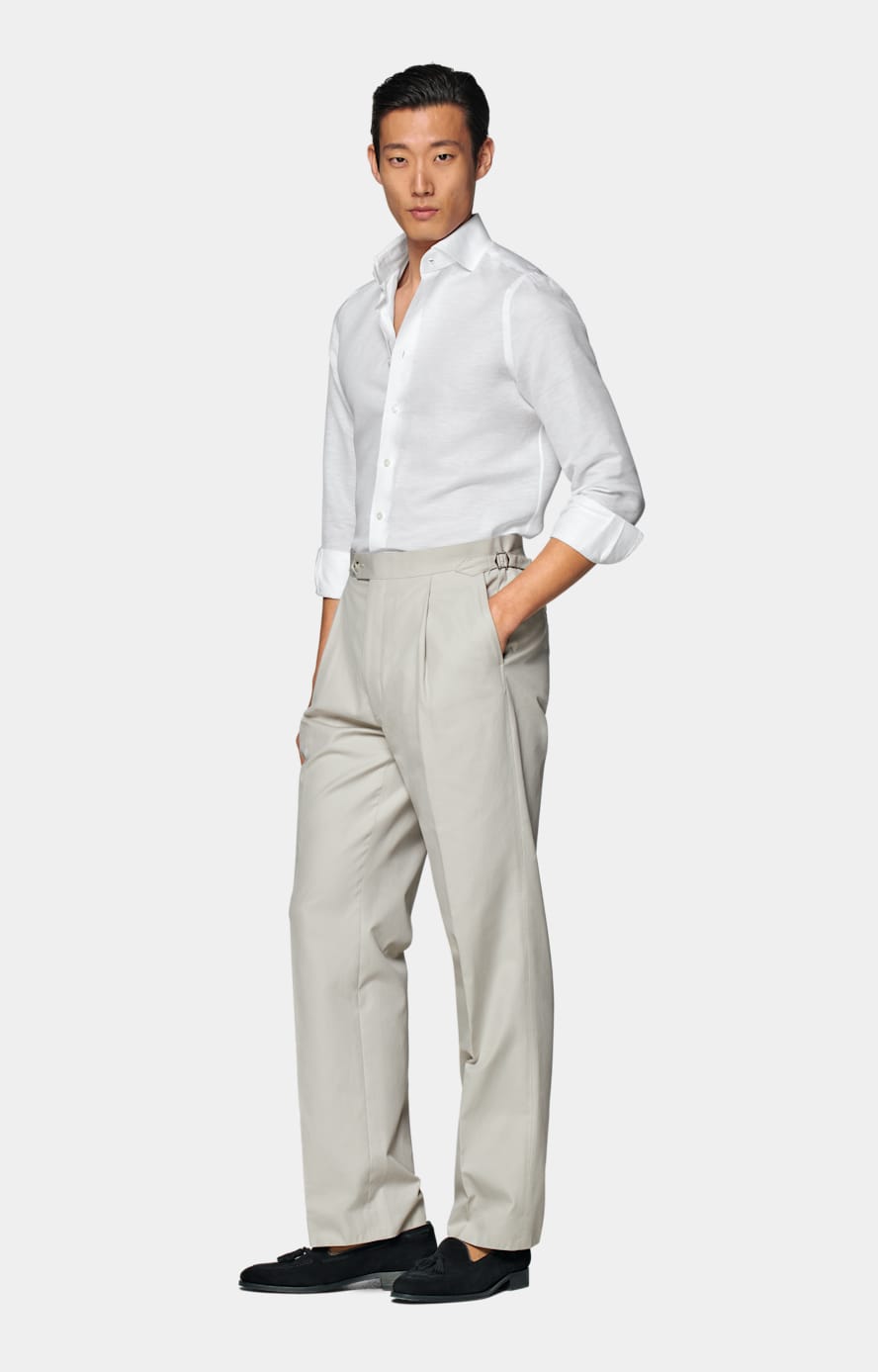 White Twill Extra Slim Fit Shirt in Cotton Linen