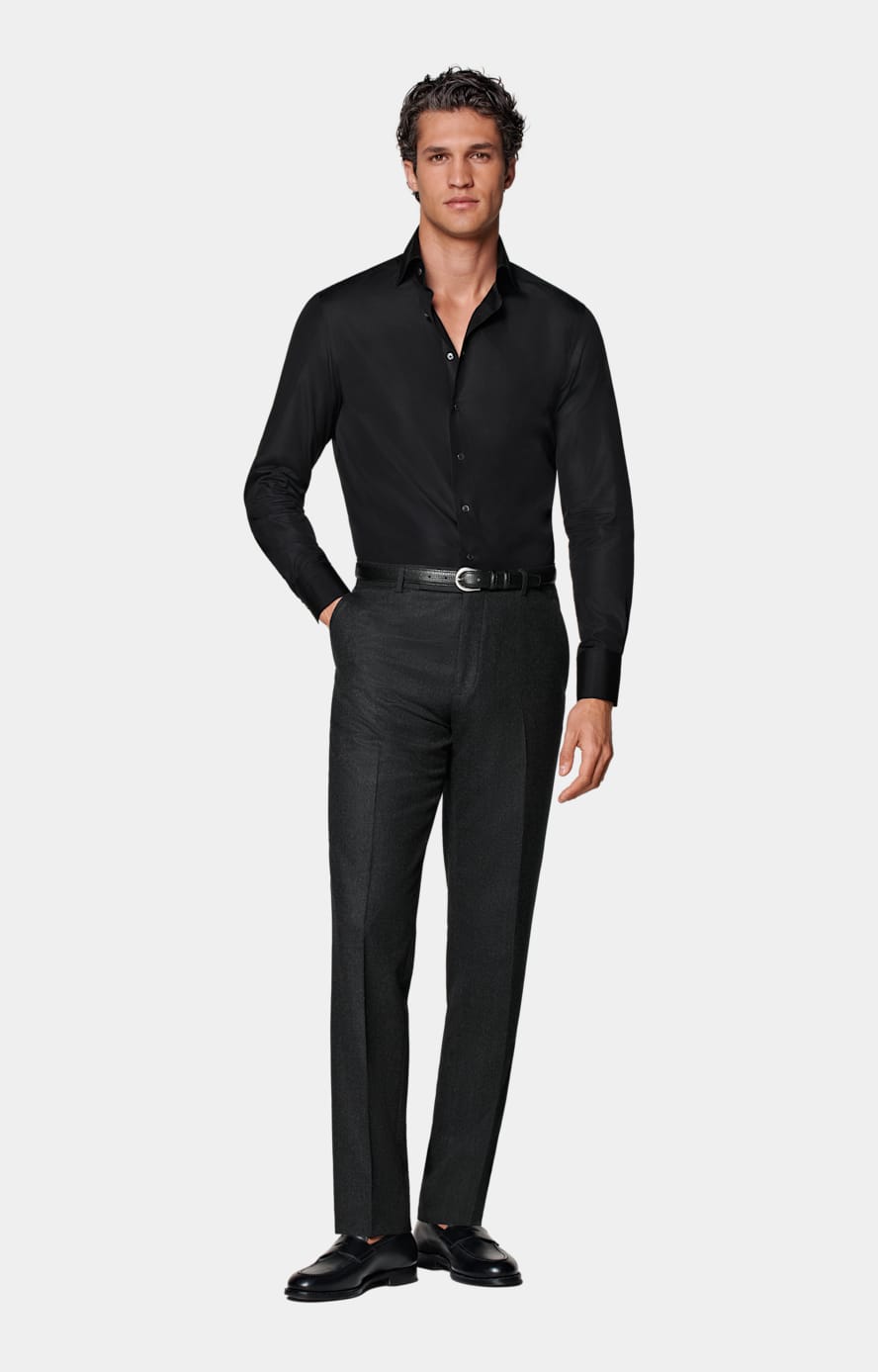 Popeline-Hemd schwarz Tailored Fit