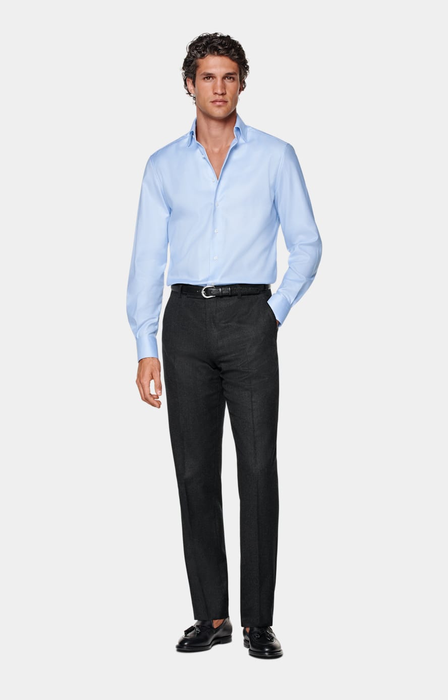 Chemise coupe Tailored bleu clair pied-de-poule