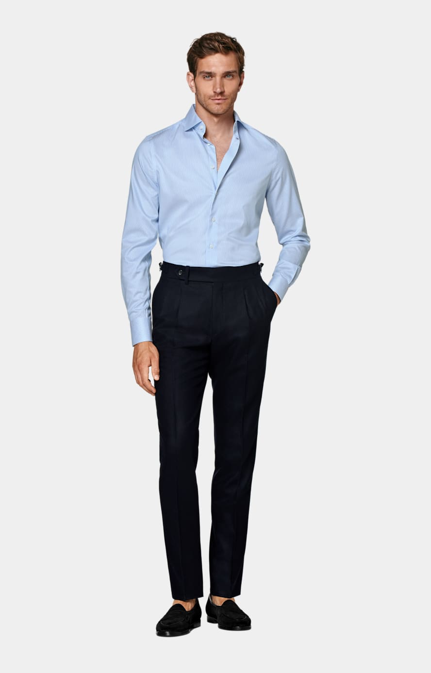 Twill Hemd mittelblau gestreift Extra Slim Fit