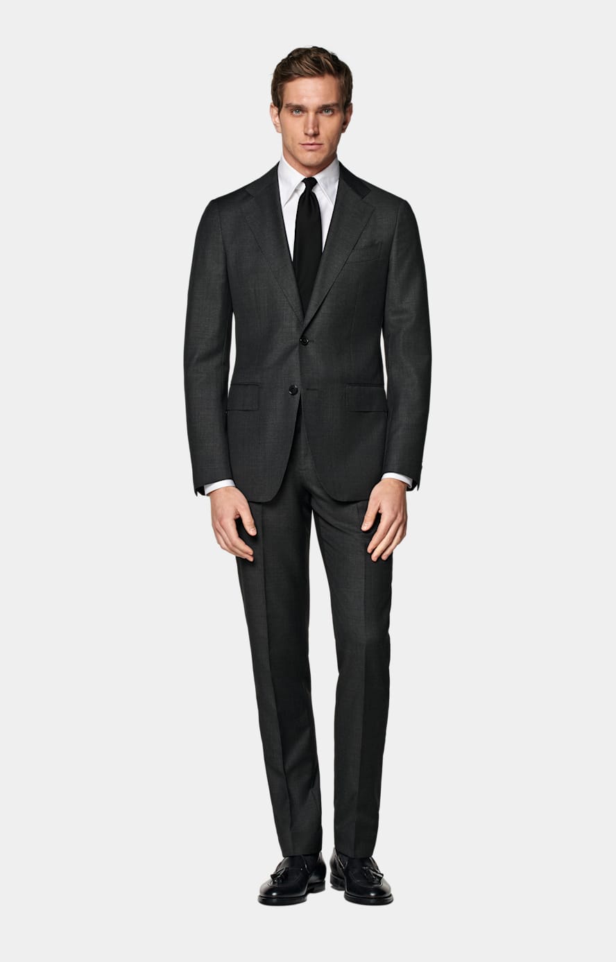 Dark Grey Slim Leg Straight Brescia Suit Trousers