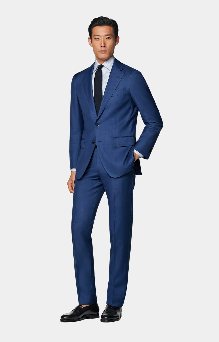  Mid Blue Slim Leg Straight Brescia Suit Pants