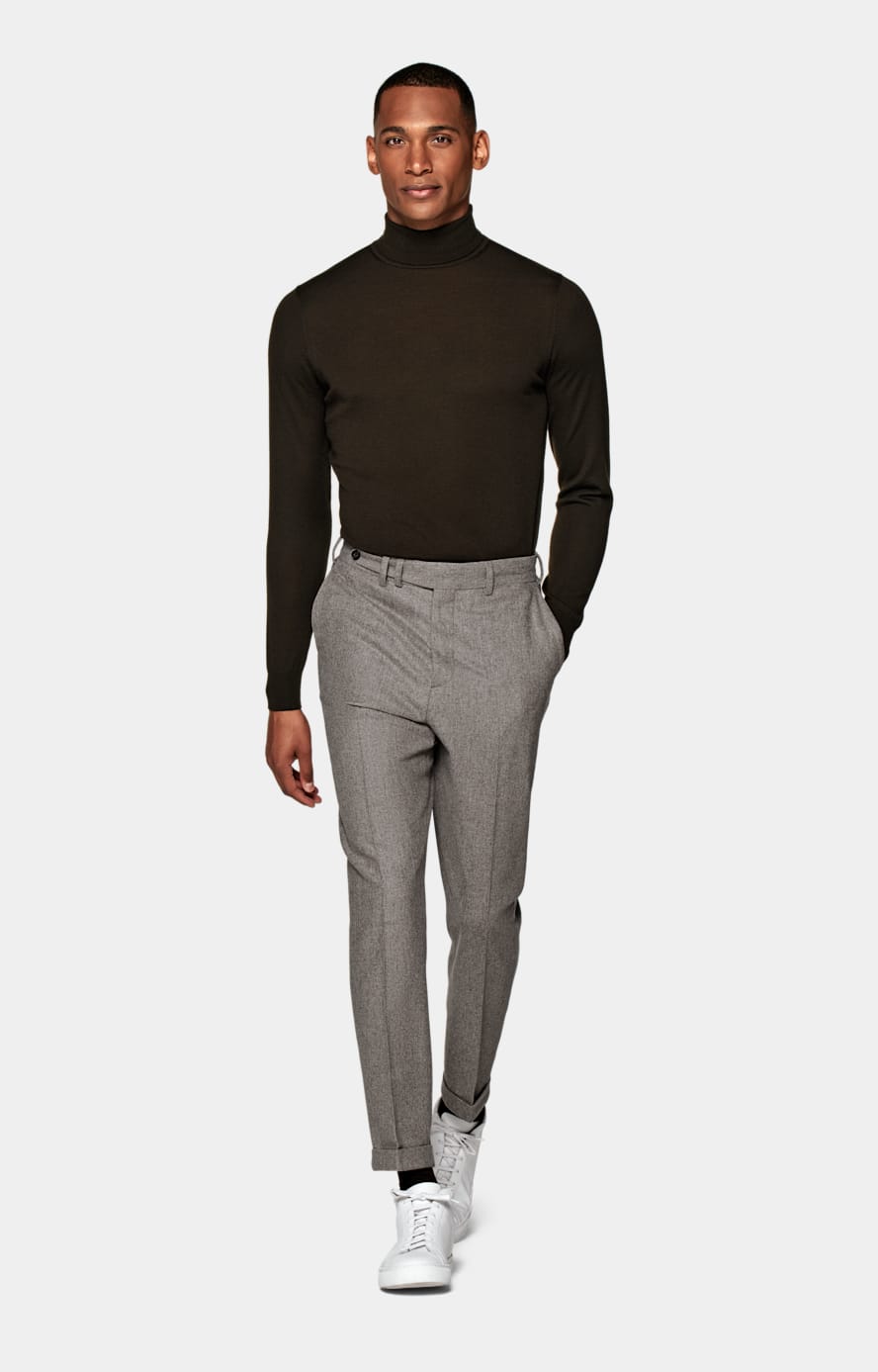 Taupe Wide Leg Tapered Trousers