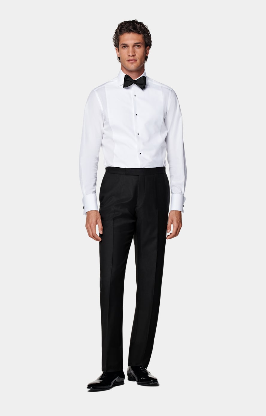 Black Slim Leg Straight Tuxedo Trousers