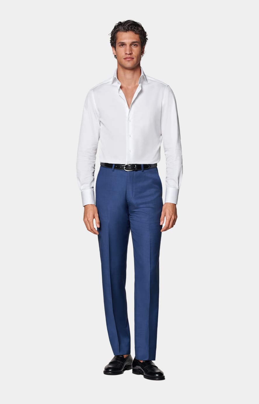 Mid Blue Slim Leg Straight Suit Trousers