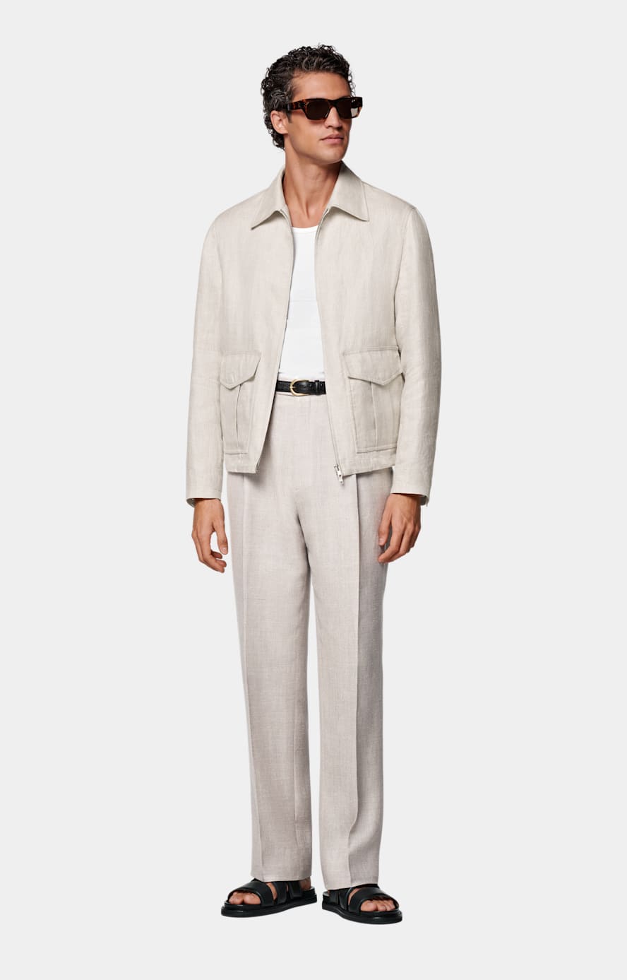 Light Taupe Wide Leg Straight Trousers