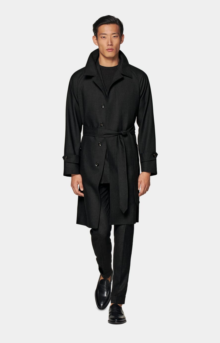 Dark Grey Belted Trench Coat