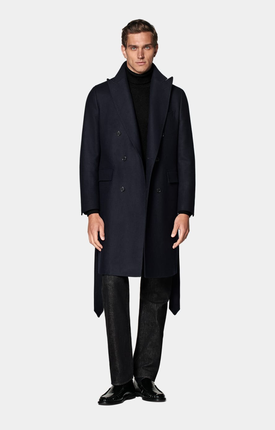 Navy Belted Overcoat