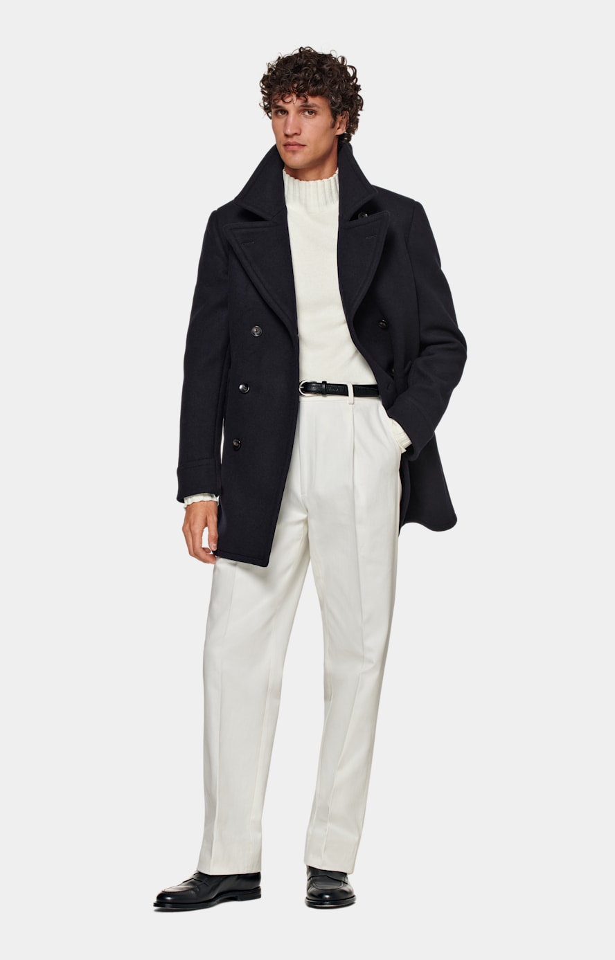 Mens navy style pea coat top