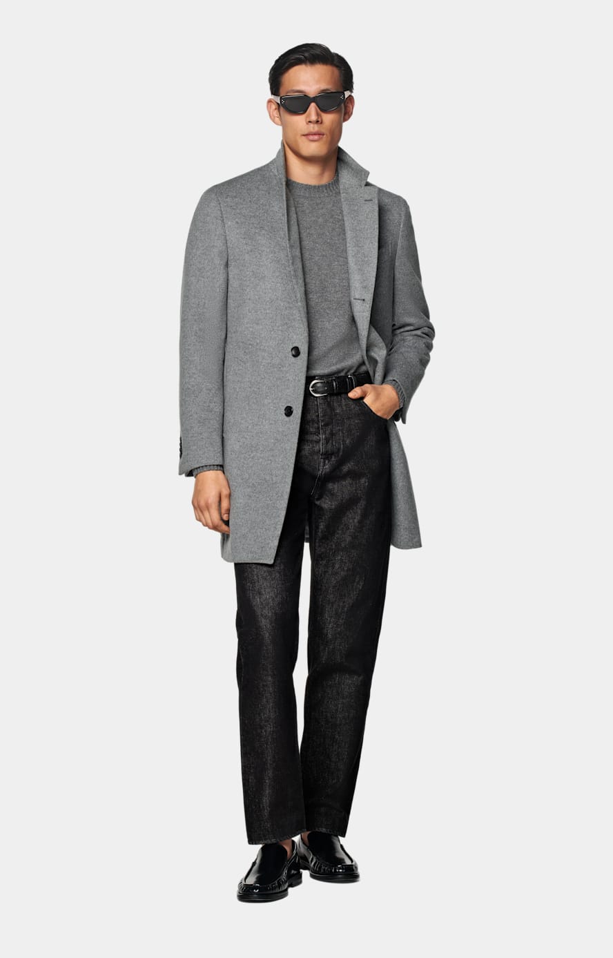Grey covert coat hot sale