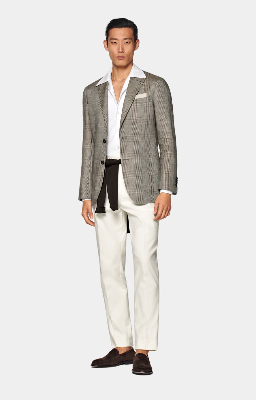 Mid Brown Checked Tailored Fit Havana Blazer