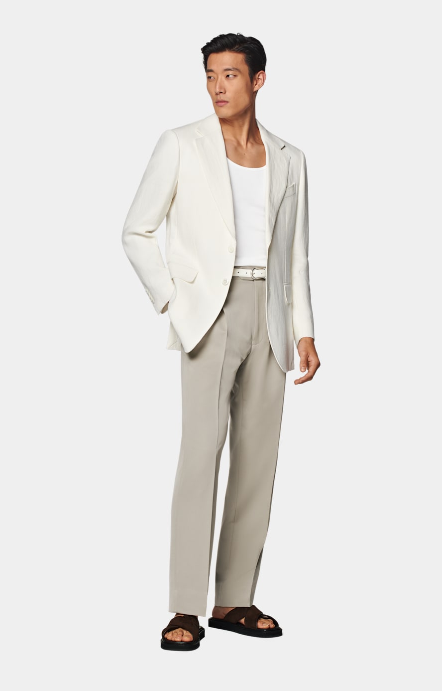 Off White Tailored Fit Milano Blazer in Pure Linen SUITSUPPLY SUITSUPPLY United Kingdom
