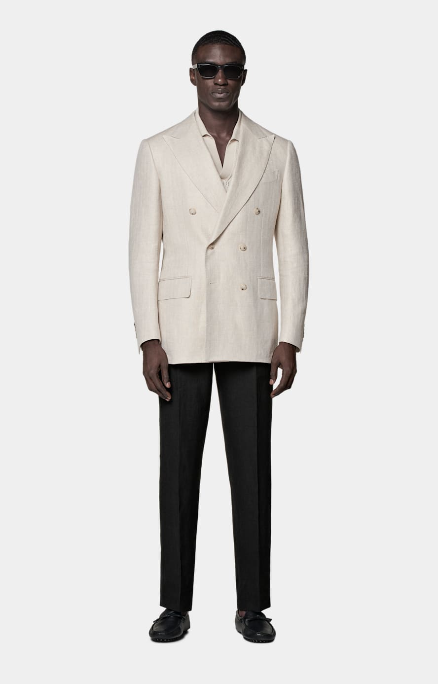 Light Taupe Herringbone Tailored Fit Milano Blazer