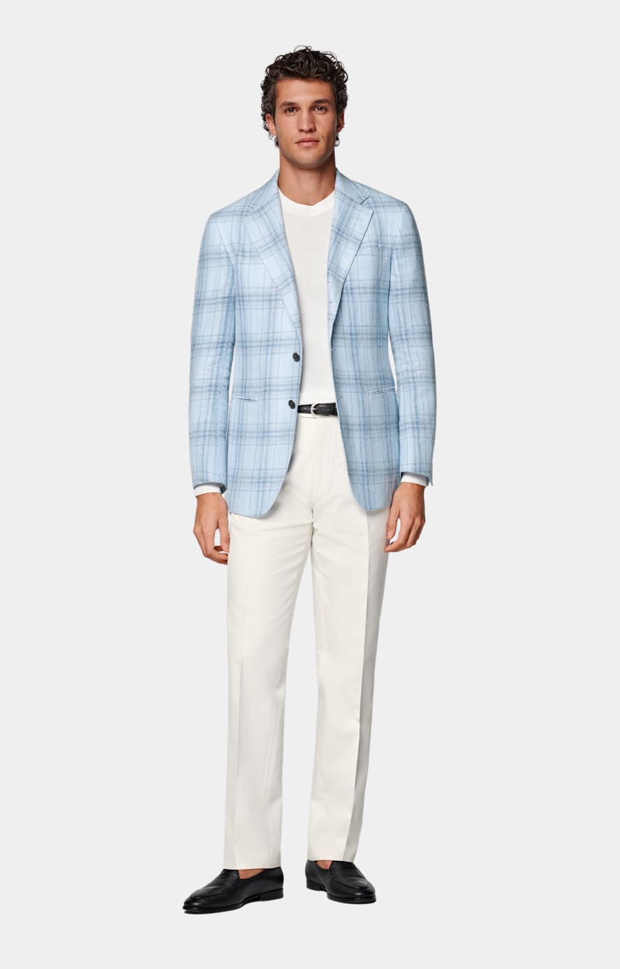 Light Blue Checked Tailored Fit Havana Blazer