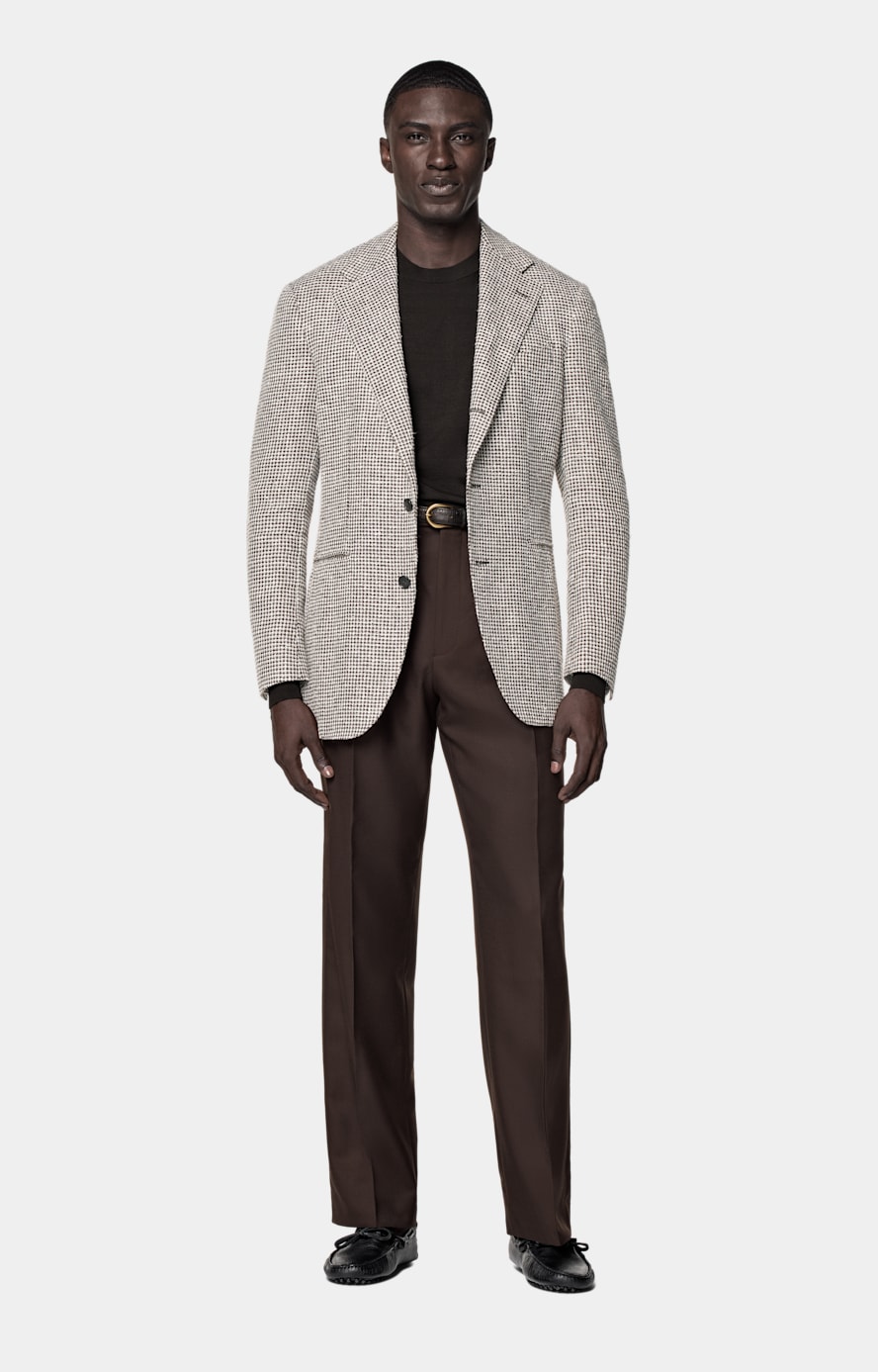 Mid Brown Checked Relaxed Fit Roma Blazer