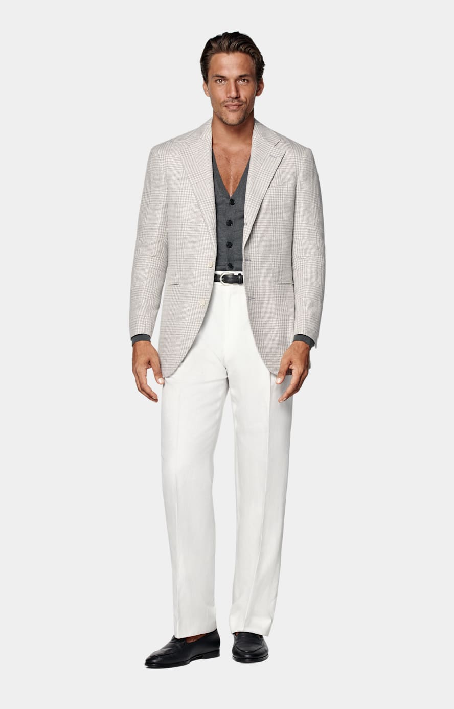 Light Grey Checked Relaxed Fit Roma Blazer