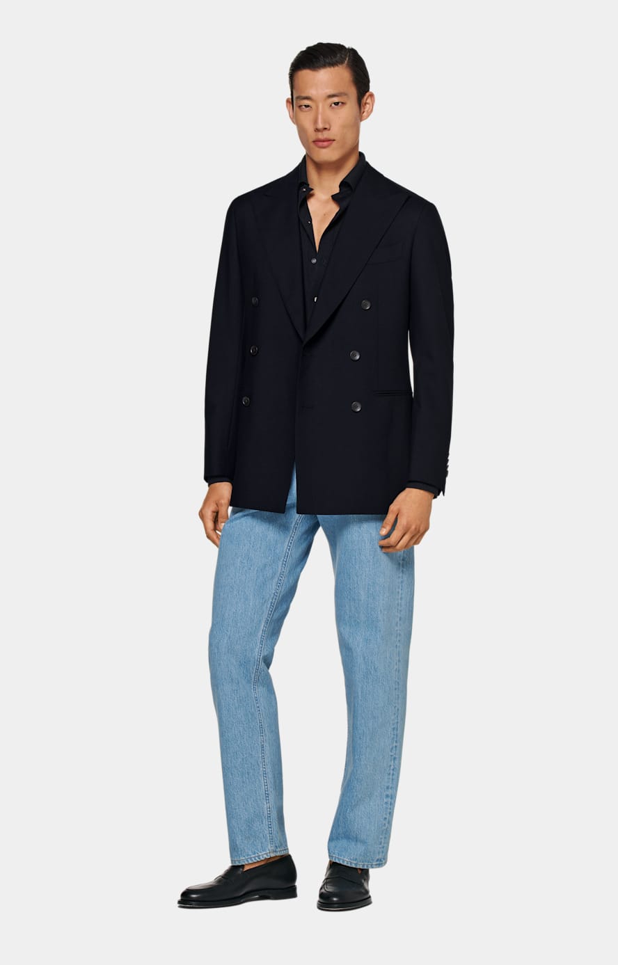 Navy Merino Long Sleeve Polo Cardigan