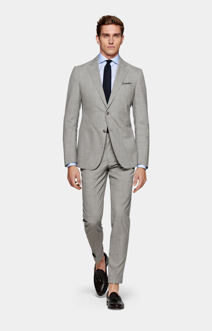 Light Grey Slim Leg Tapered Suit Trousers