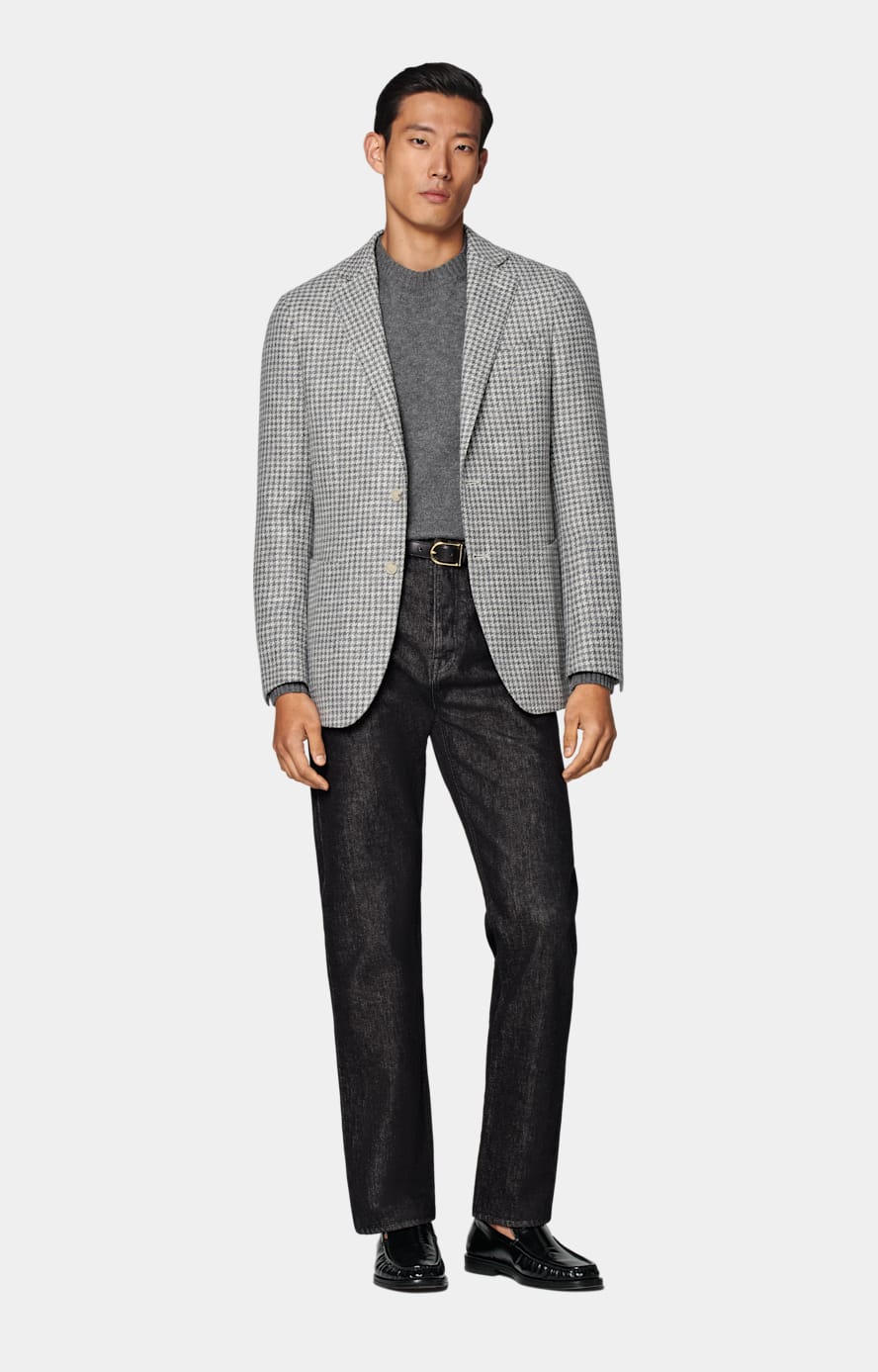 Mid Grey Houndstooth Tailored Fit Havana Blazer