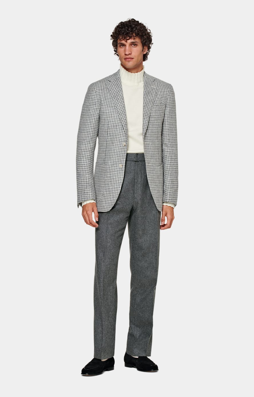 Mid Grey Houndstooth Tailored Fit Havana Blazer