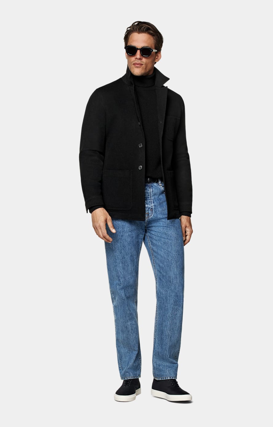 Black Relaxed Fit Shirt-Jacket in Pure Wool | SUITSUPPLY | SUITSUPPLY Canada