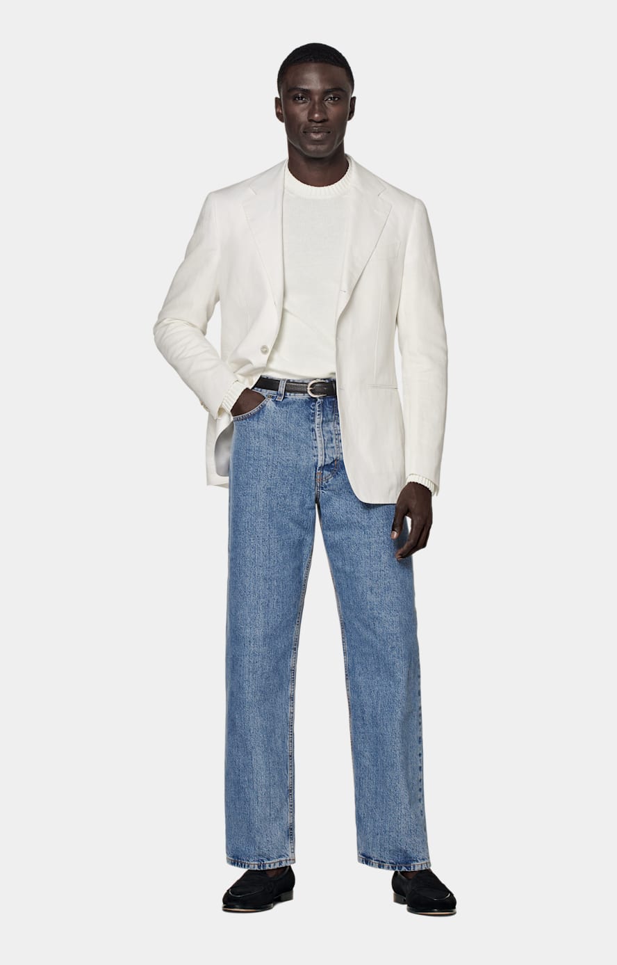 Off white blazer with jeans outlet